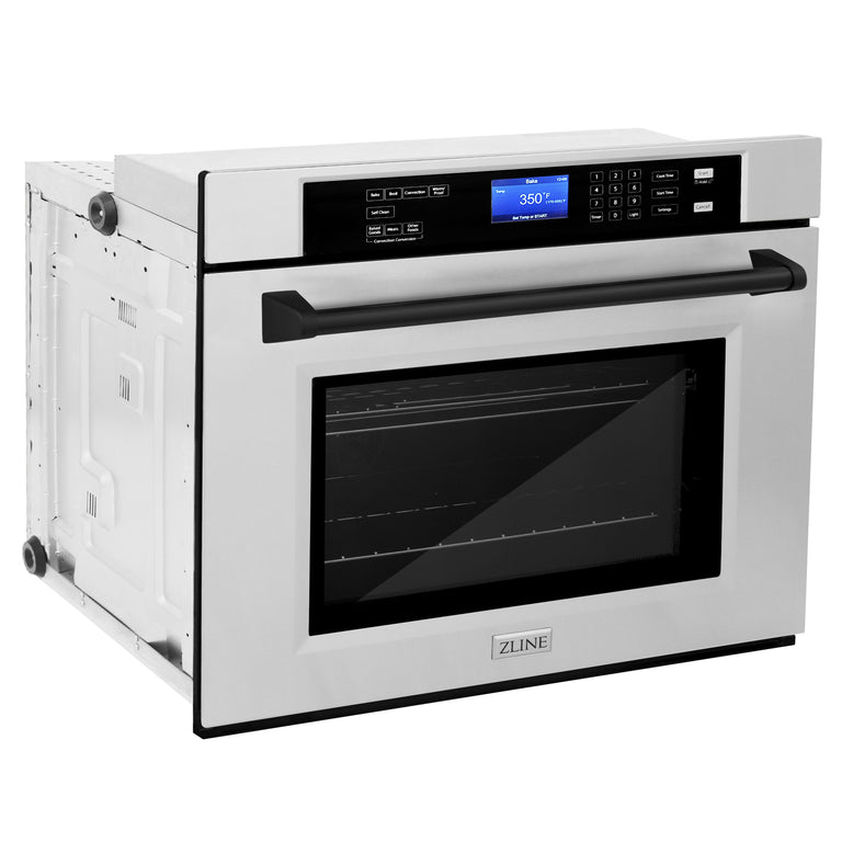 ZLINE 30 In. Autograph Edition Single Wall Oven with Self Clean and True Convection in Stainless Steel and Matte Black, AWSZ-30-MB