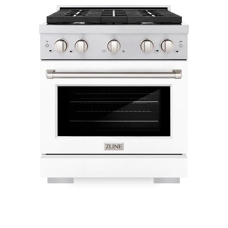 ZLINE 30" 4.2 cu. ft. Gas Range with Convection Oven in Stainless Steel with White Matte Door, SGR-WM-30