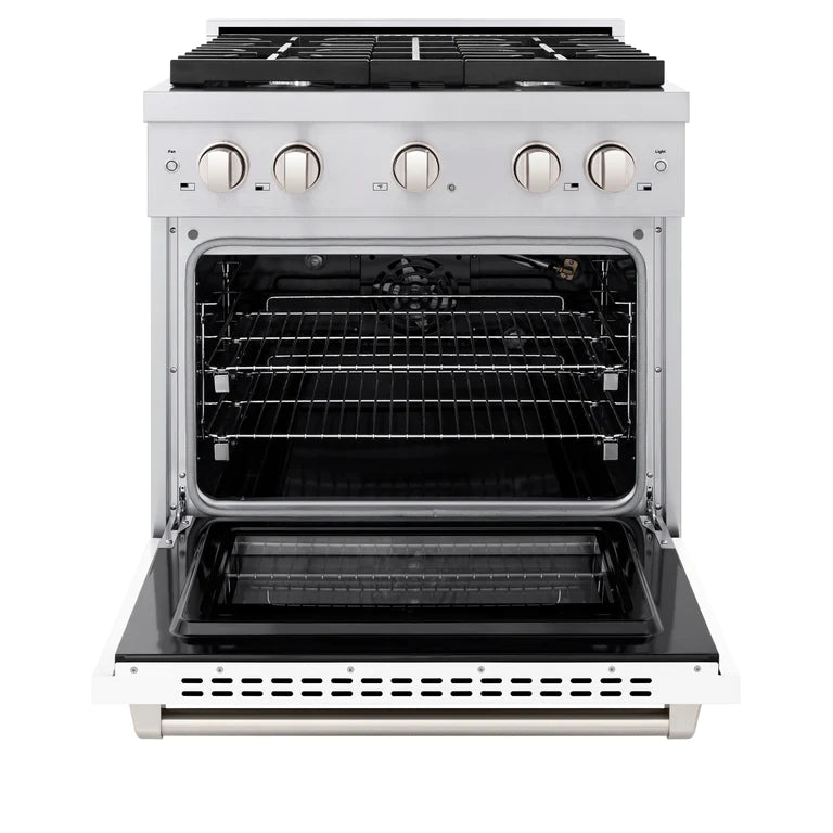 ZLINE 30" 4.2 cu. ft. Gas Range with Convection Oven in Stainless Steel with White Matte Door, SGR-WM-30