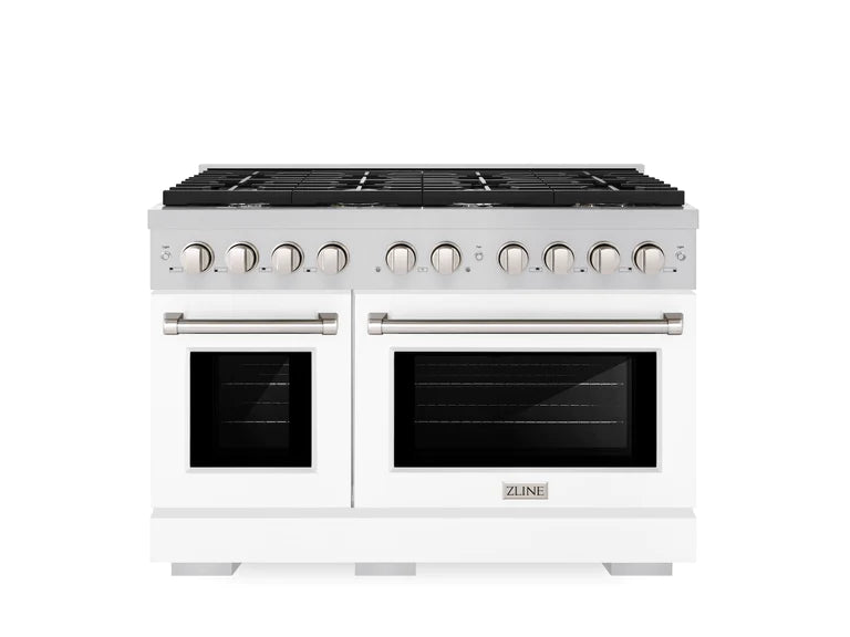 ZLINE 48" 6.7 cu. ft. Gas Range with Convection Oven in Stainless Steel with White Matte Doors, SGR-WM-48