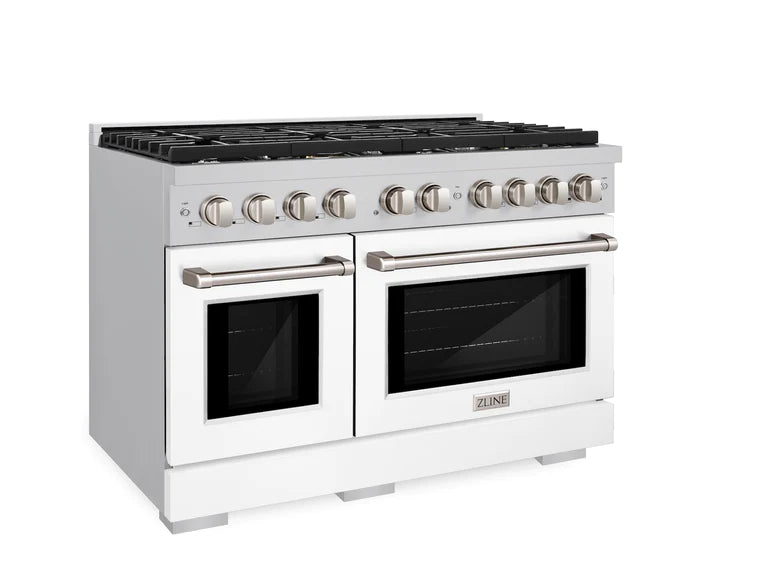 ZLINE 48" 6.7 cu. ft. Gas Range with Convection Oven in Stainless Steel with White Matte Doors, SGR-WM-48