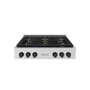 ZLINE Autograph 36" Paramount Gas Rangetop with 6 Burner DuoPro™ Cooktop in Stainless Steel and Matte Black Accents, PSRTZ-36-MB