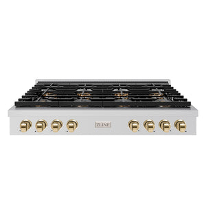 ZLINE Autograph 48" Paramount Gas Rangetop with 8 Burner DuoPro™ Cooktop in Stainless Steel and Polished Gold Accents, PSRTZ-48-G