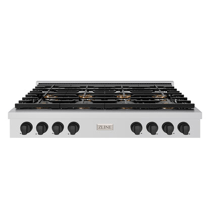 ZLINE Autograph 48" Paramount Gas Rangetop with 8 Burner DuoPro™ Cooktop in Stainless Steel and Matte Black Accents, PSRTZ-48-MB