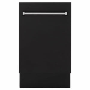 ZLINE Tallac 18-Inch Top Control Built-In Dishwasher, Black Matte Panel, Traditional Handle, 51 dBA, DWV-BLM-18