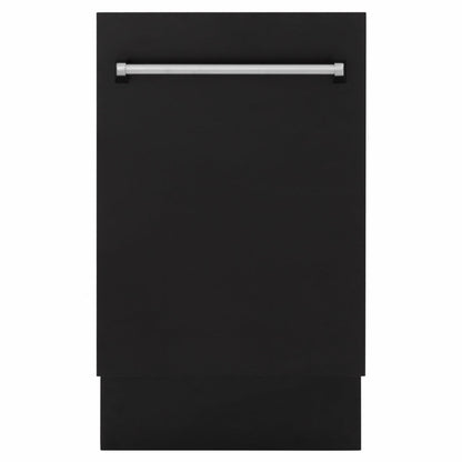 ZLINE Tallac 18-Inch Top Control Built-In Dishwasher, Black Matte Panel, Traditional Handle, 51 dBA, DWV-BLM-18