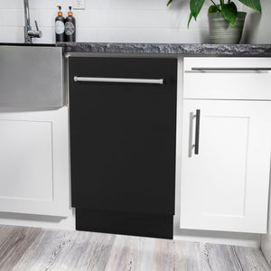 ZLINE Tallac 18-Inch Top Control Built-In Dishwasher, Black Matte Panel, Traditional Handle, 51 dBA, DWV-BLM-18