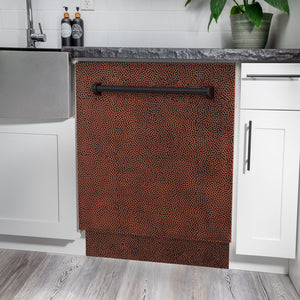 ZLINE Tallac 24-Inch Top Control Built-In Dishwasher, Hand-Hammered Copper Panel, Traditional Handle, 51 dBA, DWV-HH-24