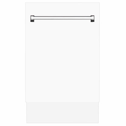 ZLINE Tallac 18-Inch Top Control Built-In Dishwasher, White Matte Panel, Traditional Handle, 51 dBA, DWV-WM-18