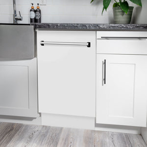 ZLINE Tallac 18-Inch Top Control Built-In Dishwasher, White Matte Panel, Traditional Handle, 51 dBA, DWV-WM-18