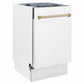 ZLINE Tallac Autograph Edition 18-Inch Top Control Built-In Dishwasher, White Matte Panel, Champagne Bronze Handle, 51 dBA, DWVZ-WM-18-CB