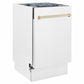 ZLINE Tallac Autograph Edition 18-Inch Top Control Built-In Dishwasher, White Matte Panel, Polished Gold Handle, 51 dBA, DWVZ-WM-18-G