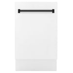 ZLINE Tallac Autograph Edition 18-Inch Top Control Built-In Dishwasher, White Matte Panel, Matte Black Handle, 51 dBA, DWVZ-WM-18-MB