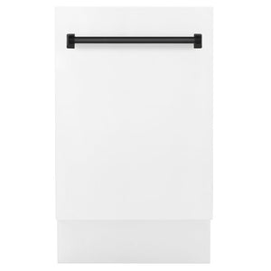 ZLINE Tallac Autograph Edition 18-Inch Top Control Built-In Dishwasher, White Matte Panel, Matte Black Handle, 51 dBA, DWVZ-WM-18-MB