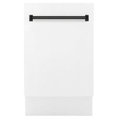 ZLINE Tallac Autograph Edition 18-Inch Top Control Built-In Dishwasher, White Matte Panel, Matte Black Handle, 51 dBA, DWVZ-WM-18-MB