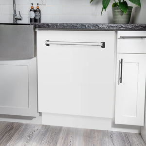 ZLINE Tallac 24-Inch Top Control Built-In Dishwasher, White Matte Panel, Traditional Handle, 51 dBA, DWV-WM-24
