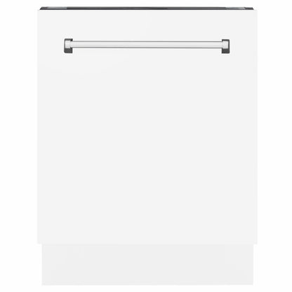 ZLINE Tallac 24-Inch Top Control Built-In Dishwasher, White Matte Panel, Traditional Handle, 51 dBA, DWV-WM-24