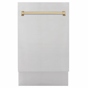 ZLINE Tallac Autograph Edition 18-Inch Top Control Built-In Dishwasher, Stainless Steel Panel, Champagne Bronze Handle, 51 dBA, DWVZ-304-18-CB