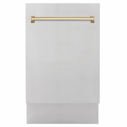 ZLINE Tallac Autograph Edition 18-Inch Top Control Built-In Dishwasher, Stainless Steel Panel, Champagne Bronze Handle, 51 dBA, DWVZ-304-18-CB