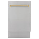 ZLINE Tallac Autograph Edition 18-Inch Top Control Built-In Dishwasher, Stainless Steel Panel, Polished Gold Handle, 51 dBA, DWVZ-304-18-G