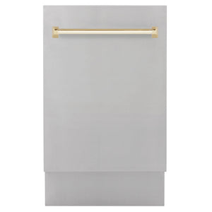 ZLINE Tallac Autograph Edition 18-Inch Top Control Built-In Dishwasher, Stainless Steel Panel, Polished Gold Handle, 51 dBA, DWVZ-304-18-G