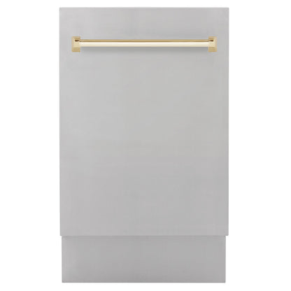 ZLINE Tallac Autograph Edition 18-Inch Top Control Built-In Dishwasher, Stainless Steel Panel, Polished Gold Handle, 51 dBA, DWVZ-304-18-G