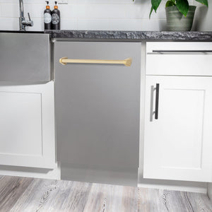 ZLINE Tallac Autograph Edition 18-Inch Top Control Built-In Dishwasher, Stainless Steel Panel, Polished Gold Handle, 51 dBA, DWVZ-304-18-G