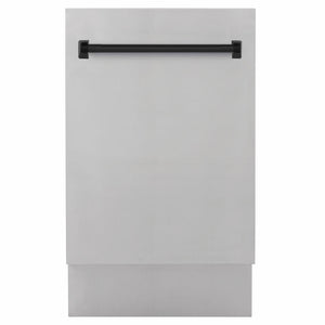 ZLINE Tallac Autograph Edition 18-Inch Top Control Built-In Dishwasher, Stainless Steel Panel, Matte Black Handle, 51 dBA, DWVZ-304-18-MB