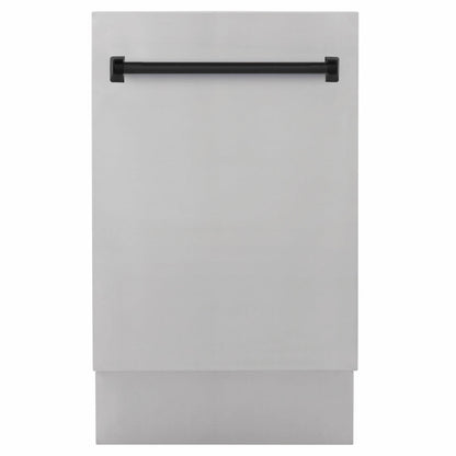 ZLINE Tallac Autograph Edition 18-Inch Top Control Built-In Dishwasher, Stainless Steel Panel, Matte Black Handle, 51 dBA, DWVZ-304-18-MB