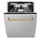 ZLINE Tallac Autograph Edition 24-Inch Top Control Built-In Dishwasher, Stainless Steel Panel, Champagne Bronze Handle, 51 dBA, DWVZ-304-24-CB