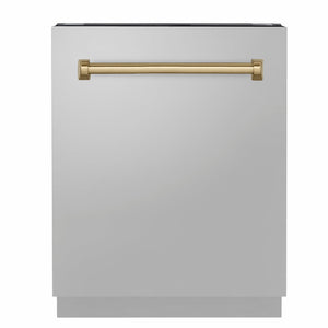 ZLINE Tallac Autograph Edition 24-Inch Top Control Built-In Dishwasher, Stainless Steel Panel, Champagne Bronze Handle, 51 dBA, DWVZ-304-24-CB