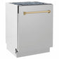 ZLINE Tallac Autograph Edition 24-Inch Top Control Built-In Dishwasher, Stainless Steel Panel, Champagne Bronze Handle, 51 dBA, DWVZ-304-24-CB