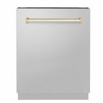 ZLINE Tallac Autograph Edition 24-Inch Top Control Built-In Dishwasher, Stainless Steel Panel, Polished Gold Handle, 51 dBA, DWVZ-304-24-G