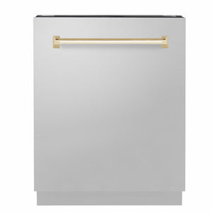 ZLINE Tallac Autograph Edition 24-Inch Top Control Built-In Dishwasher, Stainless Steel Panel, Polished Gold Handle, 51 dBA, DWVZ-304-24-G