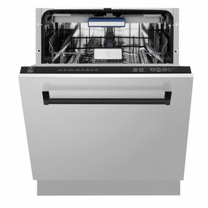 ZLINE Tallac Autograph Edition 24-Inch Top Control Built-In Dishwasher, Stainless Steel Panel, Matte Black Handle, 51 dBA, DWVZ-304-24-MB