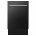 ZLINE Tallac Autograph Edition 18-Inch Top Control Built-In Dishwasher, Black Stainless Steel Panel, Champagne Bronze Handle, 51 dBA, DWVZ-BS-18-CB