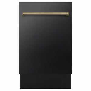 ZLINE Tallac Autograph Edition 18-Inch Top Control Built-In Dishwasher, Black Stainless Steel Panel, Champagne Bronze Handle, 51 dBA, DWVZ-BS-18-CB