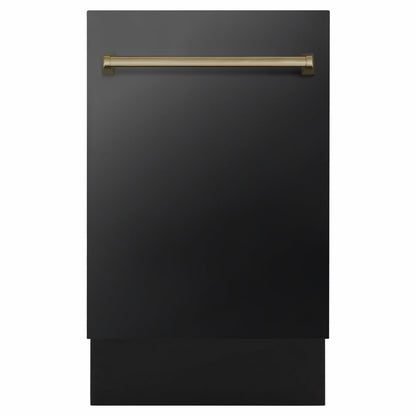 ZLINE Tallac Autograph Edition 18-Inch Top Control Built-In Dishwasher, Black Stainless Steel Panel, Champagne Bronze Handle, 51 dBA, DWVZ-BS-18-CB