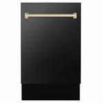 ZLINE Tallac Autograph Edition 18-Inch Top Control Built-In Dishwasher, Black Stainless Steel Panel, Polished Gold Handle, 51 dBA, DWVZ-BS-18-G