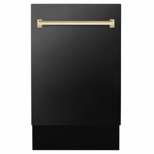 ZLINE Tallac Autograph Edition 18-Inch Top Control Built-In Dishwasher, Black Stainless Steel Panel, Polished Gold Handle, 51 dBA, DWVZ-BS-18-G
