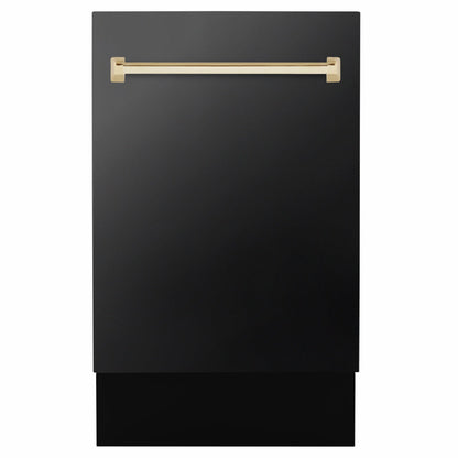 ZLINE Tallac Autograph Edition 18-Inch Top Control Built-In Dishwasher, Black Stainless Steel Panel, Polished Gold Handle, 51 dBA, DWVZ-BS-18-G