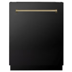 ZLINE Tallac Autograph Edition 24-Inch Top Control Built-In Dishwasher, Black Stainless Steel Panel, Champagne Bronze Handle, 51 dBA, DWVZ-BS-24-CB