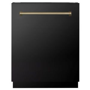 ZLINE Tallac Autograph Edition 24-Inch Top Control Built-In Dishwasher, Black Stainless Steel Panel, Champagne Bronze Handle, 51 dBA, DWVZ-BS-24-CB