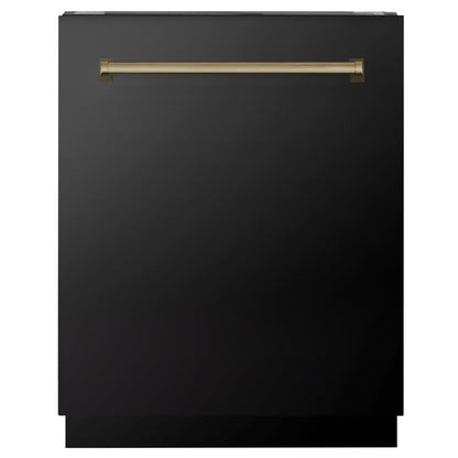 ZLINE Tallac Autograph Edition 24-Inch Top Control Built-In Dishwasher, Black Stainless Steel Panel, Champagne Bronze Handle, 51 dBA, DWVZ-BS-24-CB