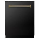 ZLINE Tallac Autograph Edition 24-Inch Top Control Built-In Dishwasher, Black Stainless Steel Panel, Polished Gold Handle, 51 dBA, DWVZ-BS-24-G