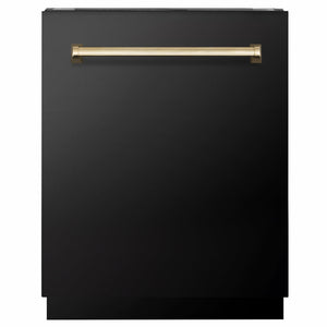 ZLINE Tallac Autograph Edition 24-Inch Top Control Built-In Dishwasher, Black Stainless Steel Panel, Polished Gold Handle, 51 dBA, DWVZ-BS-24-G