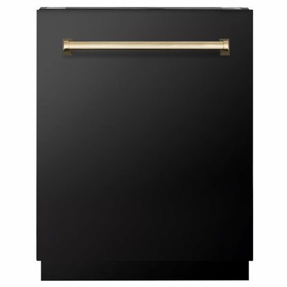 ZLINE Tallac Autograph Edition 24-Inch Top Control Built-In Dishwasher, Black Stainless Steel Panel, Polished Gold Handle, 51 dBA, DWVZ-BS-24-G