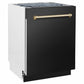 ZLINE Tallac Autograph Edition 24-Inch Top Control Built-In Dishwasher, Black Stainless Steel Panel, Polished Gold Handle, 51 dBA, DWVZ-BS-24-G