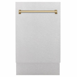 ZLINE Tallac Autograph Edition 18-Inch Top Control Built-In Dishwasher, Satin Stainless Steel Panel, Champagne Bronze Handle, 51 dBA, DWVZ-SN-18-CB
