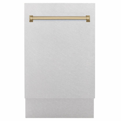 ZLINE Tallac Autograph Edition 18-Inch Top Control Built-In Dishwasher, Satin Stainless Steel Panel, Champagne Bronze Handle, 51 dBA, DWVZ-SN-18-CB